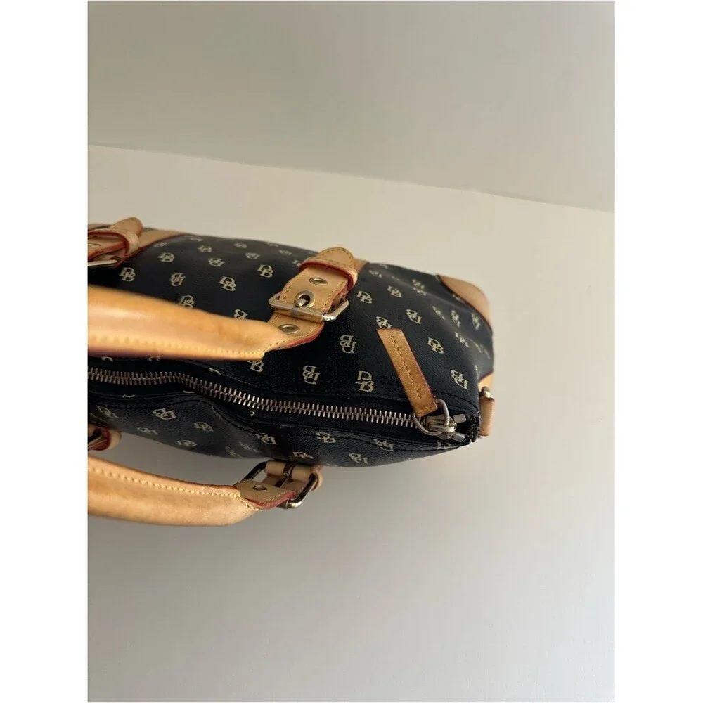 Dooney & Bourke y2k Black Boston Monogram Tan Leather Trim Satchel